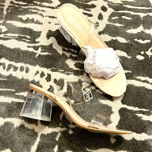 Clear heeled sandals.  Never worn.  Size 9